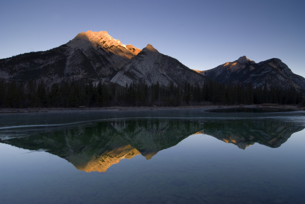 Mirror Image of A Mountain in Water Mount Lorette Kananaskis Alberta Canada Poster Print - 17 x 11