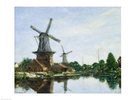 Dutch Windmills 1884 Poster Print by Eugene Louis Boudin - 24 x 18 in.