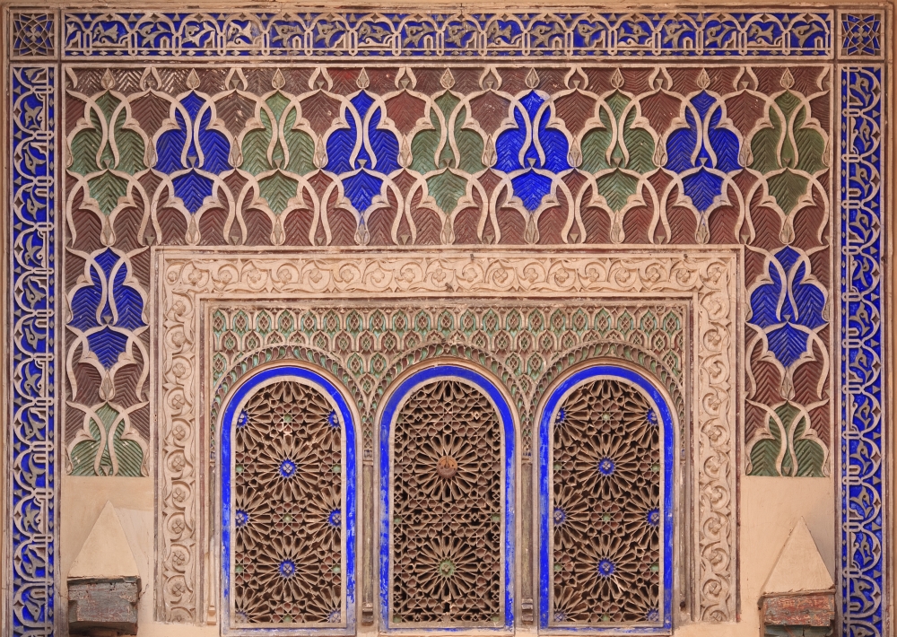 Intricate Painted & Stucco Patterns On The Walls of A Riad - Marrakech Morocco Poster Print, 16 x 11