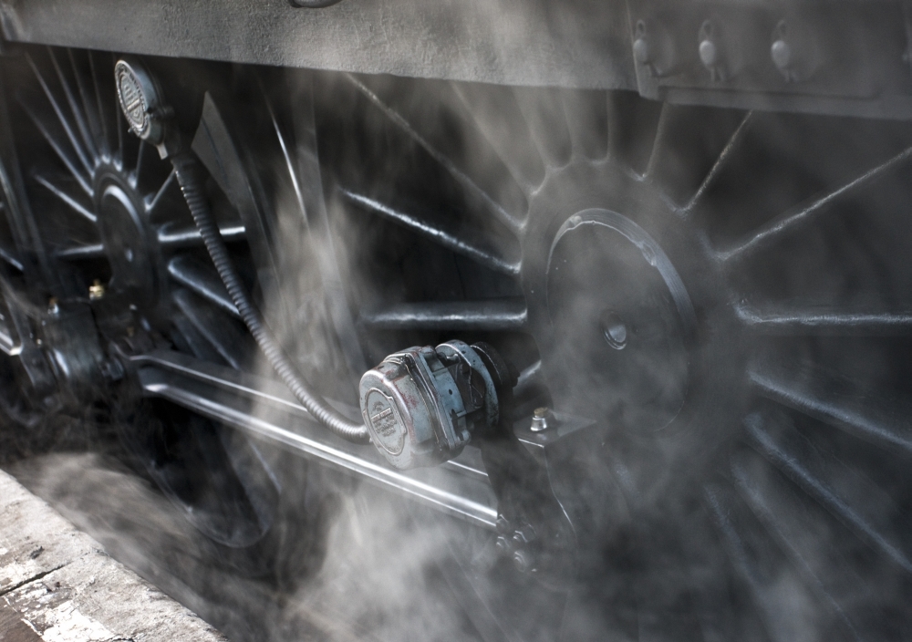 Close-Up of Steam Engine Train Wheels Poster Print - 17 x 12