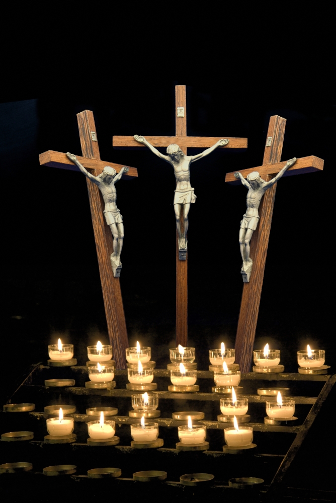 Three Crosses Depicting Crucifix with Candles Poster Print, Large - 24 x 36