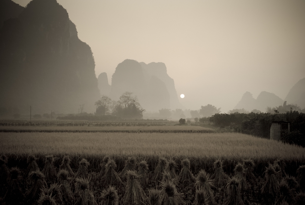 Field in Mountain Area Toned Image Poster Print, Large - 40 x 26