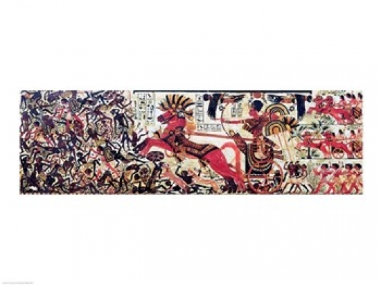 Tutankhamun on His Chariot Attacking Africans Poster Print - 36 x 24 in. - Large