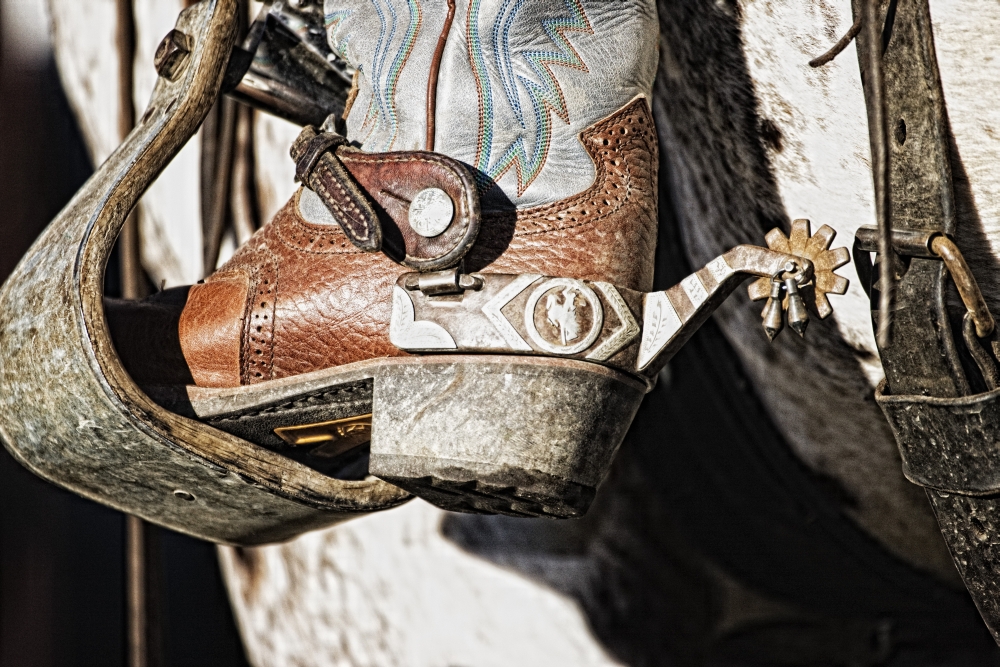 Cowboy Boot Heel & Spur in Saddle Stirrup Poster Print, 19 x 12