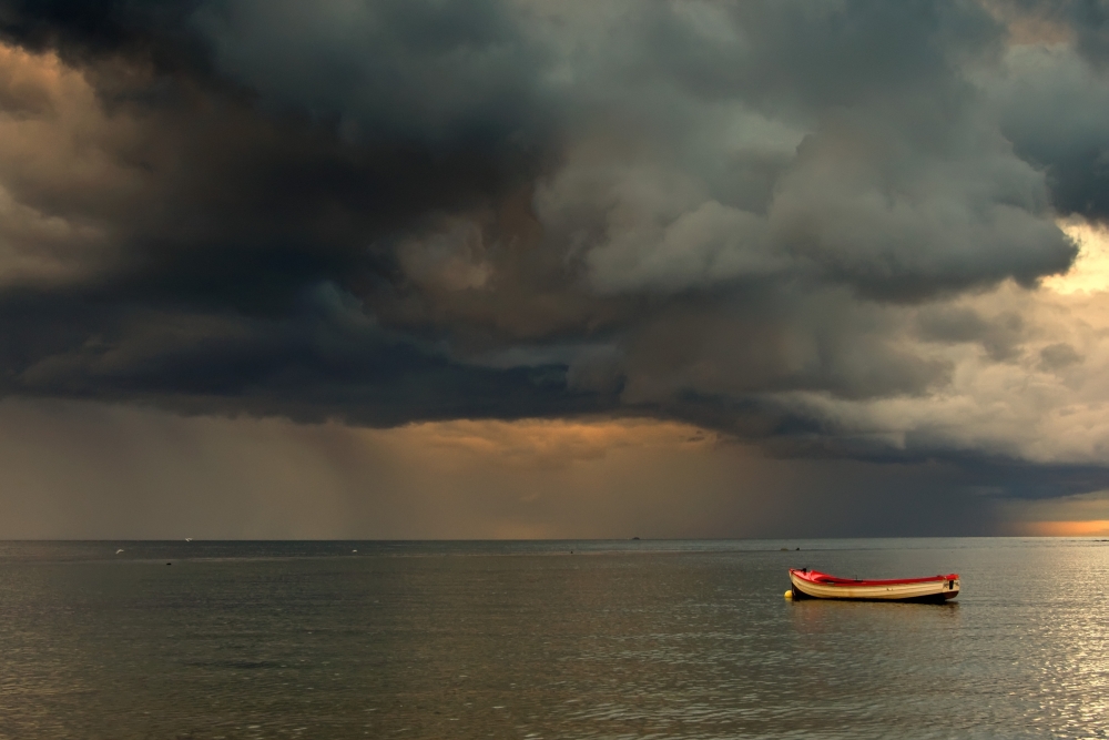 Picture of Posterazzi DPI1846923 North Sea Sunderland Tyne & Wear England - Dark Clouds & Lone Boat Poster Print&#44; 17 x 11