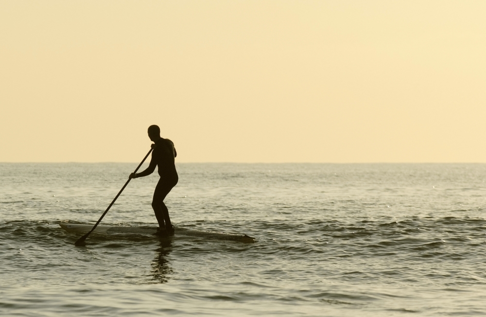 Surfer Steering Into Shore At Dusk Poster Print - Large - 38 x 24