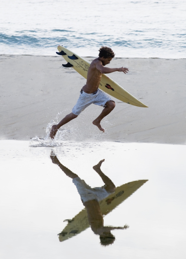 Surfer Running with Surfboard Poster Print - Large - 26 x 36