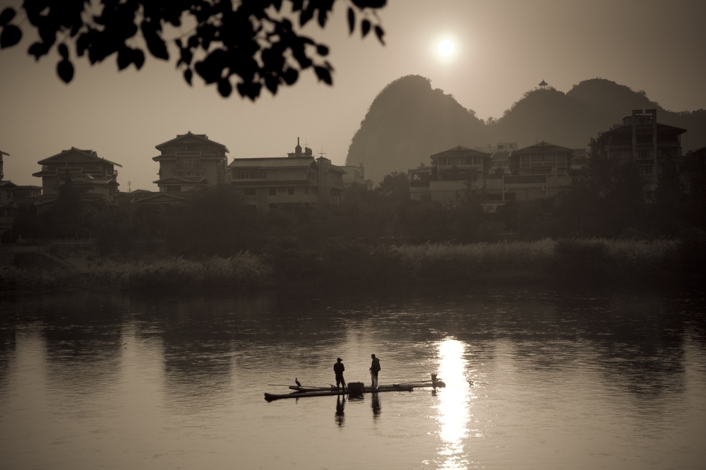 Men On A Raft Fishing - Guangxi Zhuang China Poster Print, 20 x 13