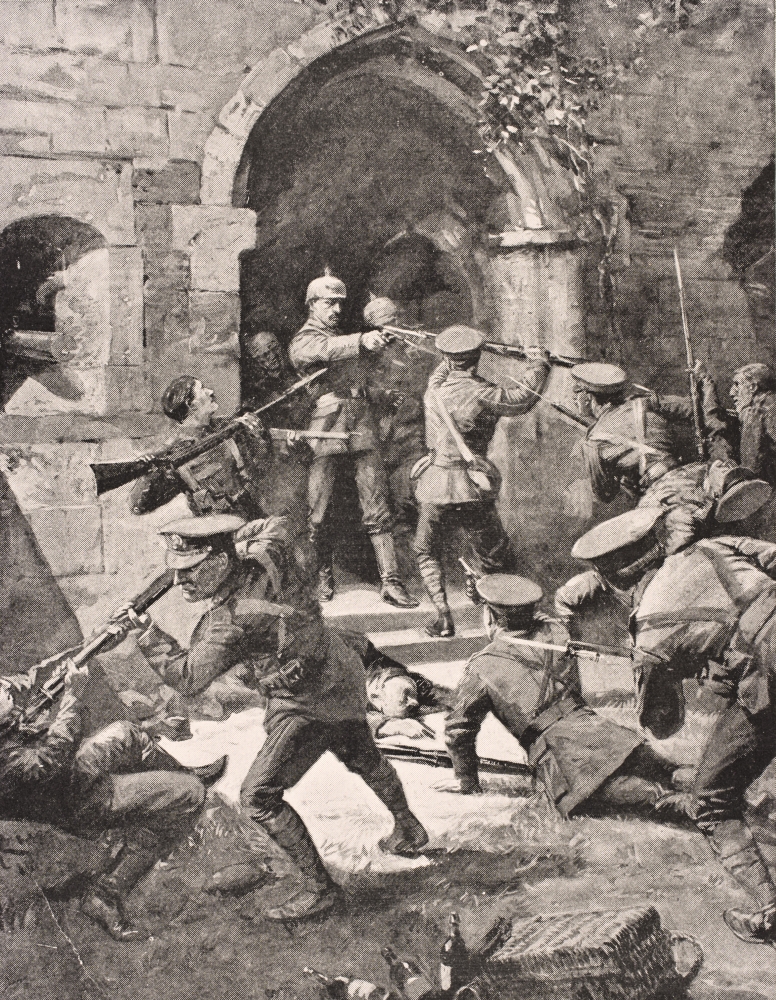 Picture of   Hand To Hand Fighting As British Troops Attack German Defenders of Chateau Dhooge Near Ypres Belgium 1915 From The War Illustrated Album Deluxe Published London 1916 Poster Print&#44; 12 x 16