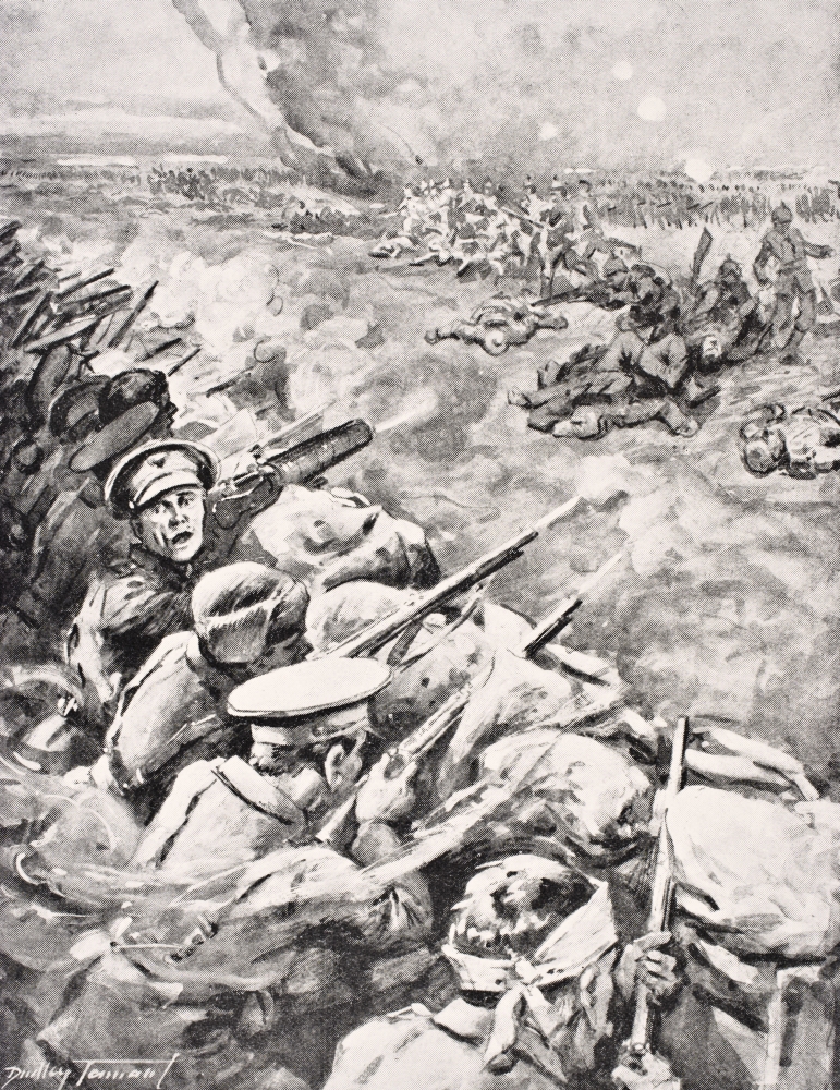 DPI1855323 German Troops Charge Against British Trenches 1915 From The War Illustrated Album Deluxe Published London 1916 Poster Print, 12 x 16