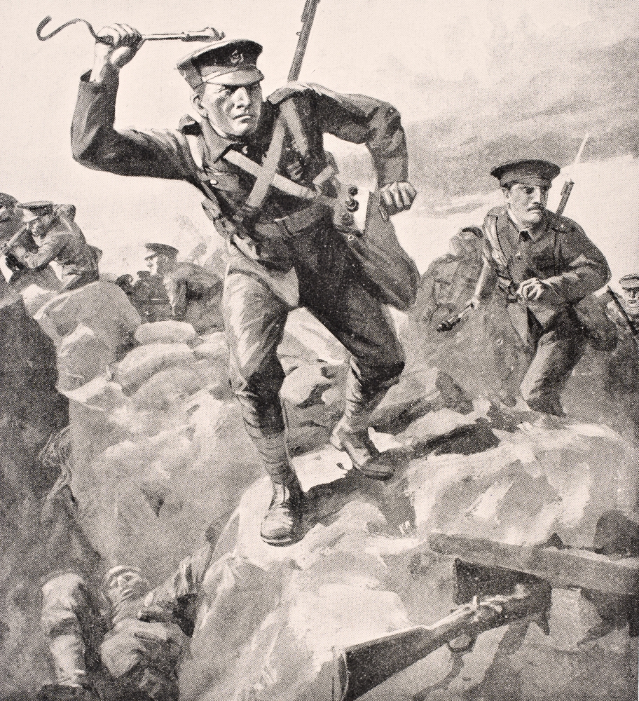 DPI1855327 British Troops Attack German Trenches with Hand Grenades From The War Poster Print, 14 x 15