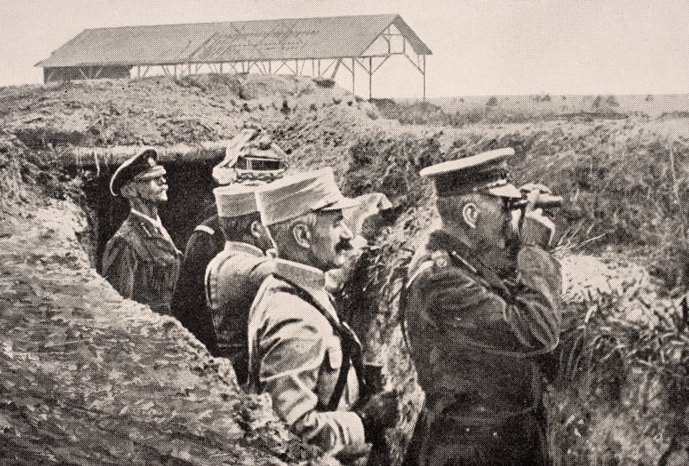 Lord Kitchener with Binoculars with General Joffre In Trench On Western Front August 1915 From The War Illustrated Album Poster Print, 18 x 12