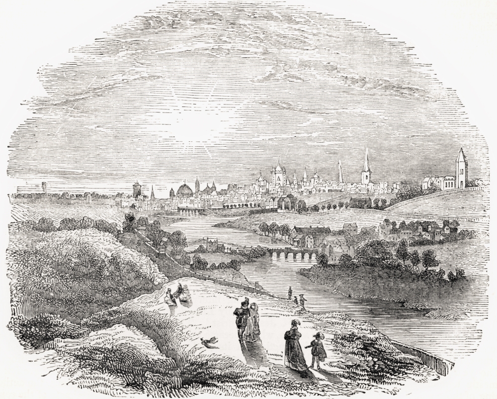 View of Dublin Ireland In The 17th Century From Old Englands Worthies by Lord Brougham & Others Published London Circa 1880s Poster Print, 16 x 13
