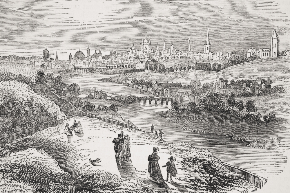 View of Dublin Ireland In The 17th Century From Old Englands Worthies by Lord Brougham & Others Published London Circa 1880s Poster Print - 17 x 11