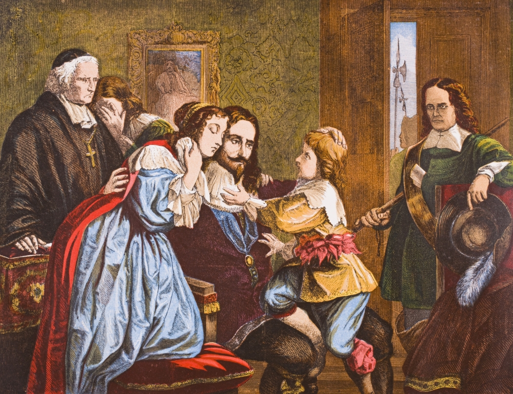 Picture of   King Charles I of England 1600-1649 Taking Leave of His Children Before His Execution From Old Englands Worthies by Lord Brougham & Others Published London Circa 1880s Poster Print&#44; 16 x 12