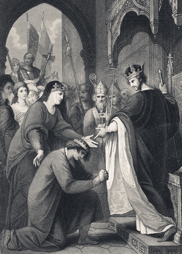 John Submits To His Brother King Richard I While Their Mother Eleanor of Aquitane Looks On From The National & Domest Poster Print - Large - 24 x 34