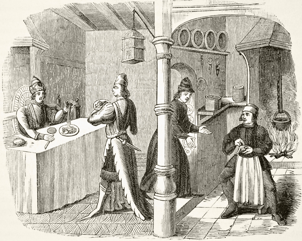Typical Fifteenth Century Dining Room & Kitchen From The National & Domestic History of England by William Aubrey Poster Print - Large - 32 x 26