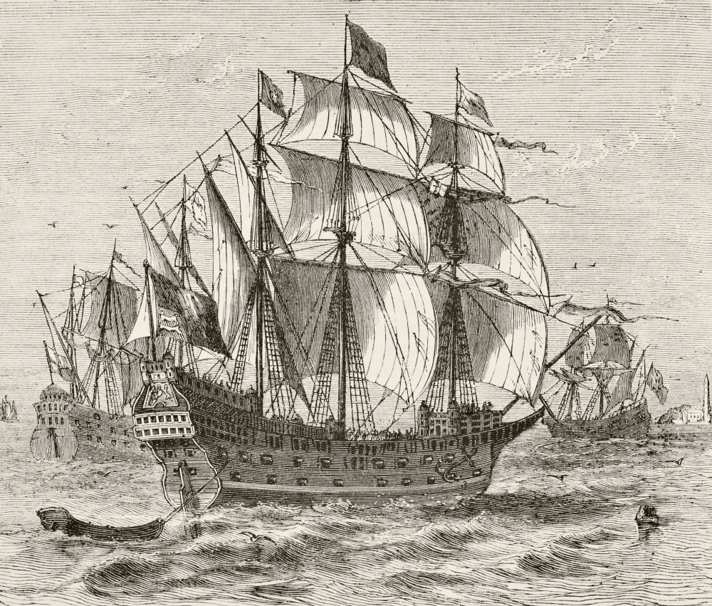 English War Vessel Harry Grace A Dieu Built In 1513 From The National & Domestic History of England by William Aubrey Poster Print, Large - 30 x 26