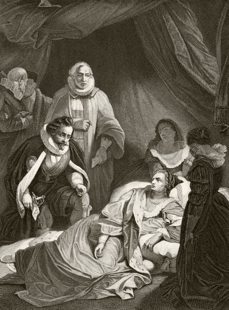 DPI1855813 Queen Elizabeth I On Her Deathbed From The National & Domestic History of England by William Aubrey Published London Poster Print, 12 x 17
