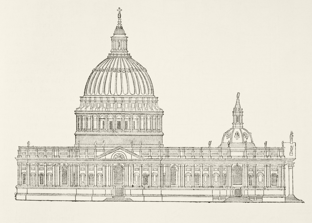 Christopher WrenS First Design for The New St Pauls Cathedral After The Great Fire of London From The National & Do Poster Print, Large - 34 x 24