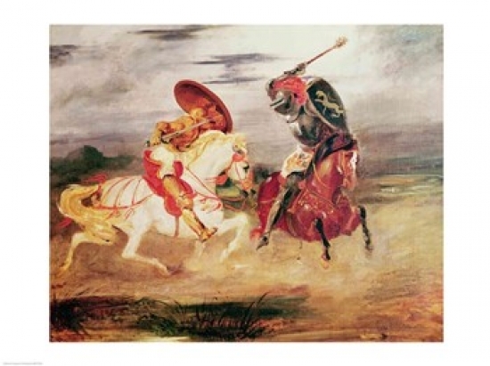 Picture of Posterazzi BALXIR178946LARGE Two Knights Fighting in A Landscape Poster Print by Eugene Delacroix - 36 x 24 in. - Large