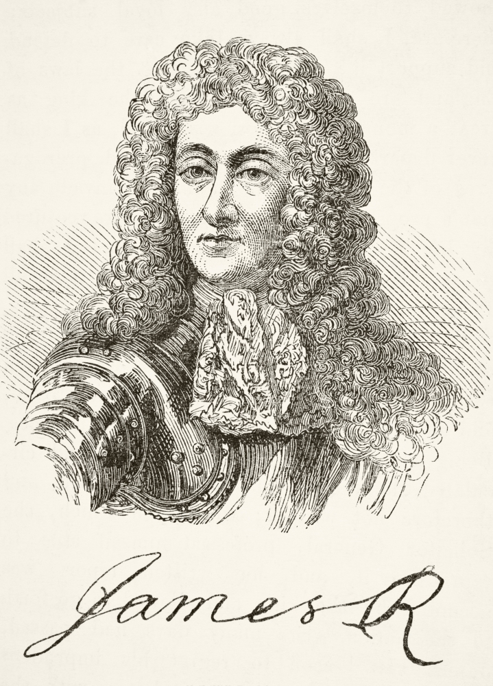 Picture of   King James II of England. Also Known As The Duke of York. Portrait & Signature From The National & Domestic History of England by William Aubrey Published London Circa 1890 Poster Print&#44; 12 x 17