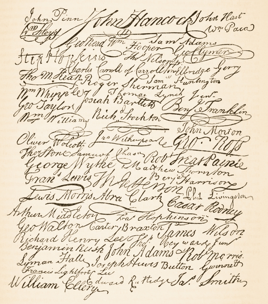 Signatures Attached To The Declaration of American Independence From The National & Domestic History of England by WI Poster Print - 13 x 15