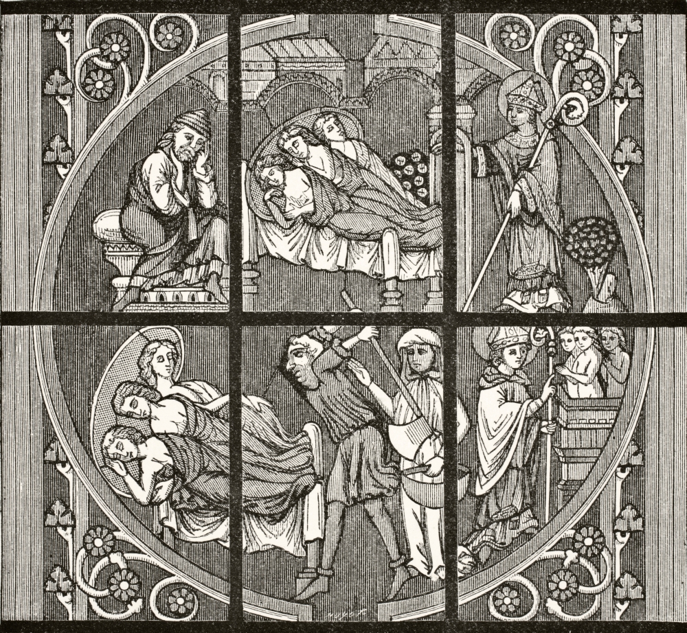 The Legend of St Nicholas After The Stained Glass Window In The Ambulatory of Bourges Cathedral From Science & Literature Poster Print - 15 x 14