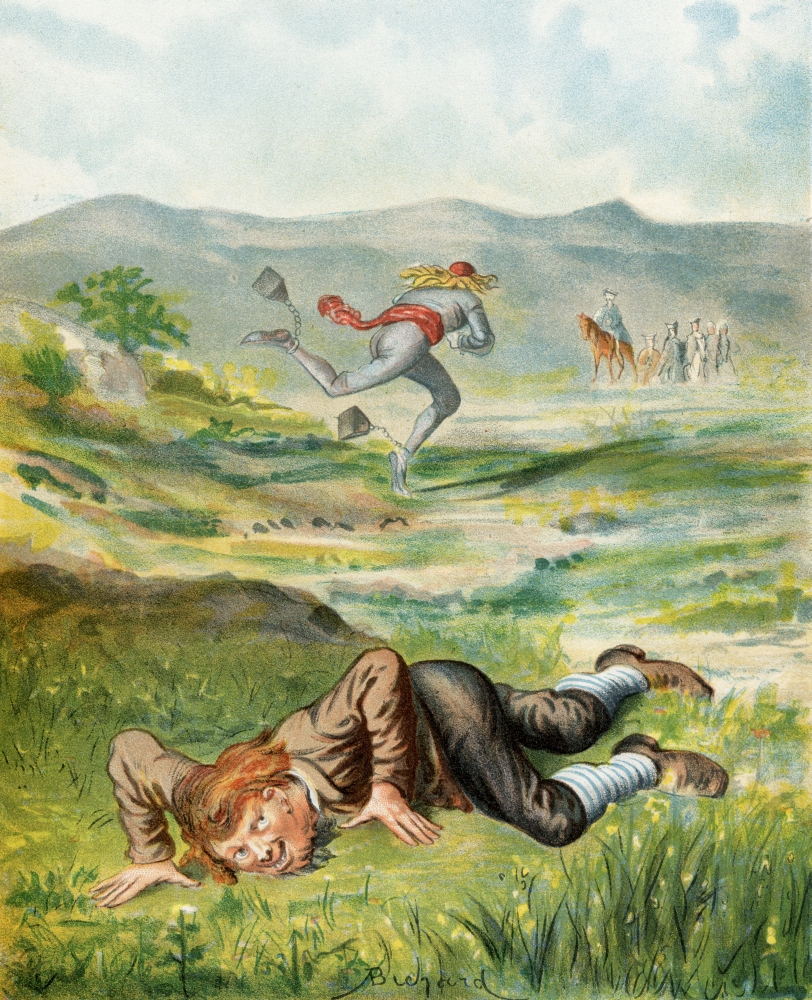 Baron Munchausen Finds Two Wonderful Servants Illustration by Alphonse Adolf Bichard From The Book The Adventures of Baron Poster Print, 13 x 16