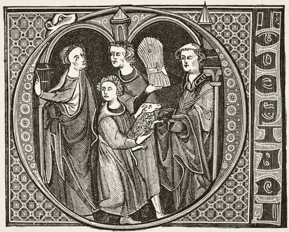 Picture of   Monks Engaged In Agriculture. Capital Letter O In The 13th Century Livre De Jurisprudence From Science & Literature In The Middle Ages by Paul Lacroix Published London 1878 Poster Print&#44; 16 x 13