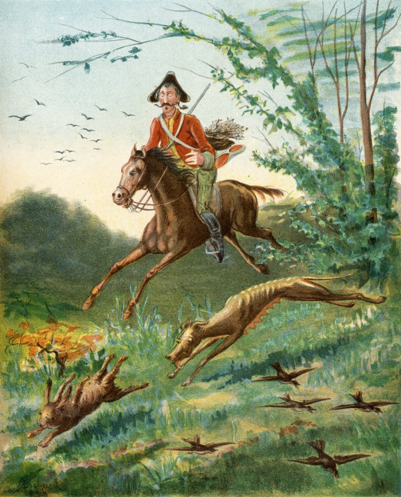 Anecdote of The Hare with Eight Legs Illustration by Alphonse Adolf Bichard From The Book The Adventures of Baron Munchaus Poster Print - 13 x 16