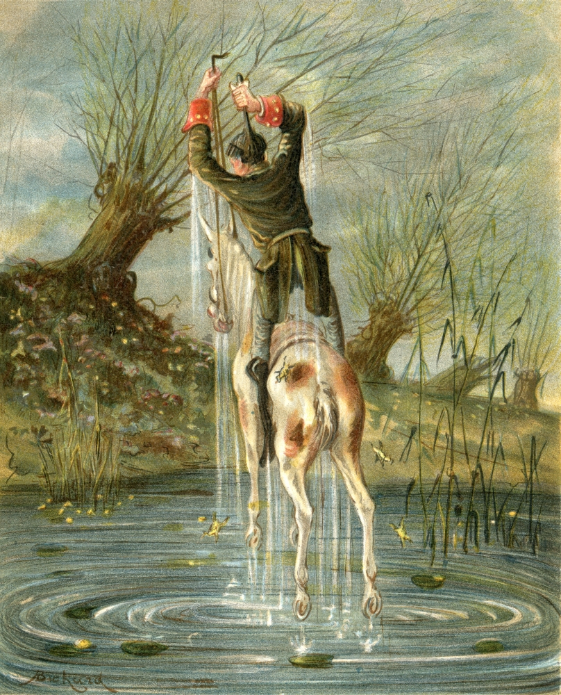Baron Munchausens Remarkable Leap Illustration by Alphonse Adolf Bichard From The Book The Adventures of Baron Munchaus Poster Print - Large - 26 x 32