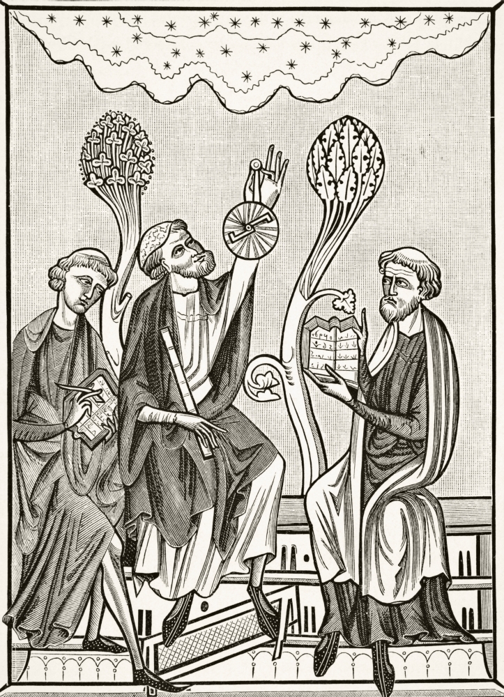 Picture of   A Lesson In Astronomy After A Miniature In The 13th Century Breviary of St. Louis From Science & Literature In The Middle Ages by Paul Lacroix Published London 1878 Poster Print&#44; 12 x 17
