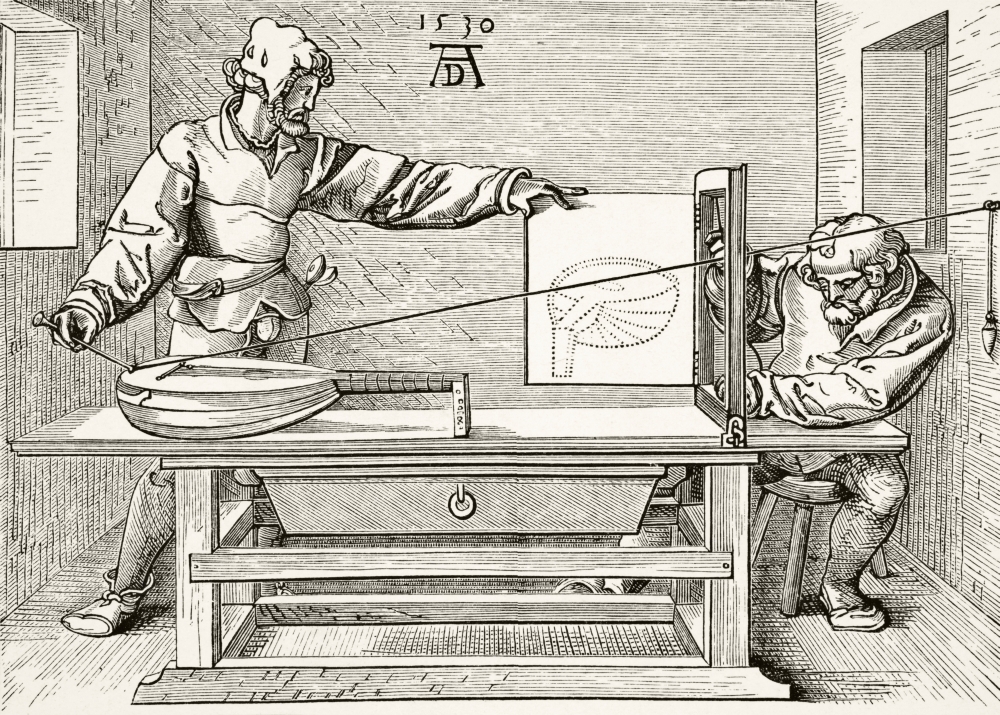 Instruments of Mathematical Precision for Designing Objects In Perspective After A Wood Engraving by Albert Durer of 153 Poster Print - 17 x 12