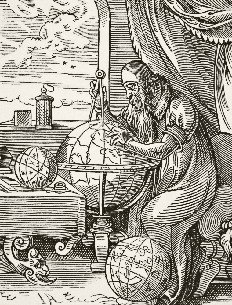 Picture of A German Astronomer & Cosmographist After A 16th Century Wood Engraving by Jost Amman From Science & Literature In The Middle Ages by Paul Lacroix Published London 1878 Poster Print, 12 x 16