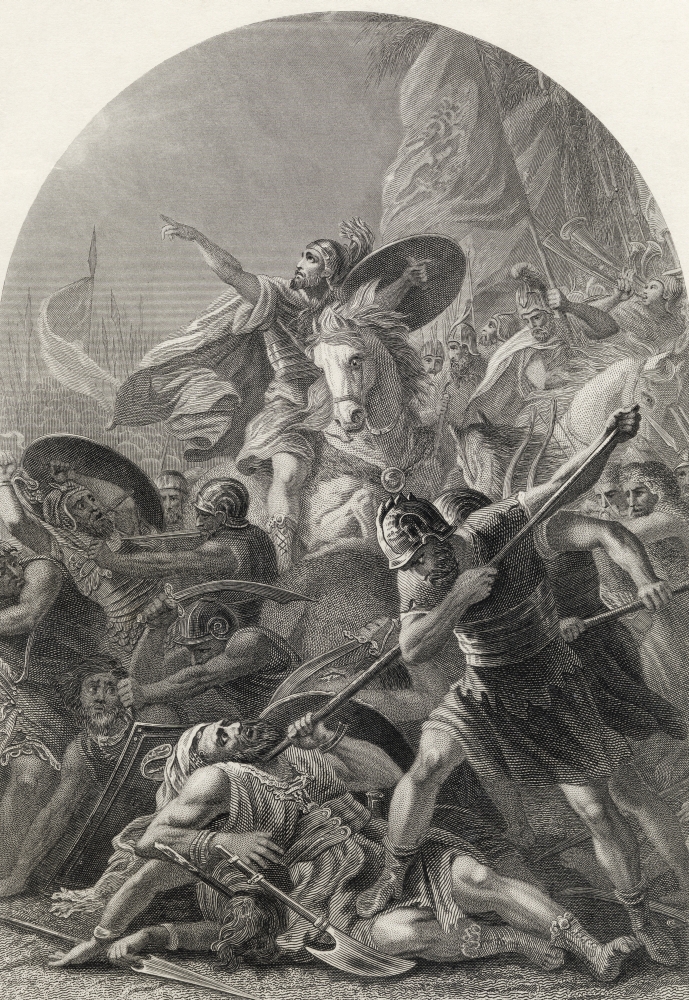 Joshua Commanding The Sun To Stand Still Upon Gideon Engraved by S Allen After M A Colin From The National Illustrated Poster Print, 12 x 17
