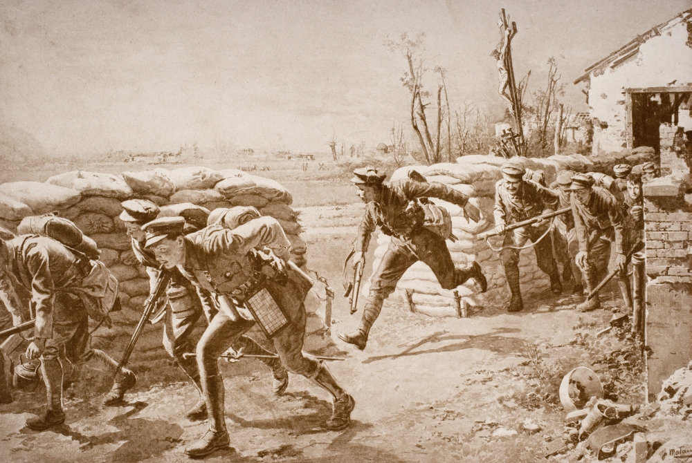 British Troops Taking A Chance & Making A Dash for It Crossing Space Controlled by Enemy Fire Poster Print