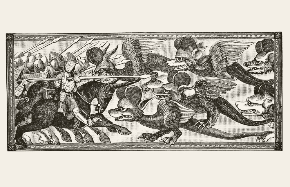 How Alexander Fought The Dragons with Sheeps Horns Upon Their Foreheads From Science & Literature In The Middle Ages Poster Print, Large - 36 x 22