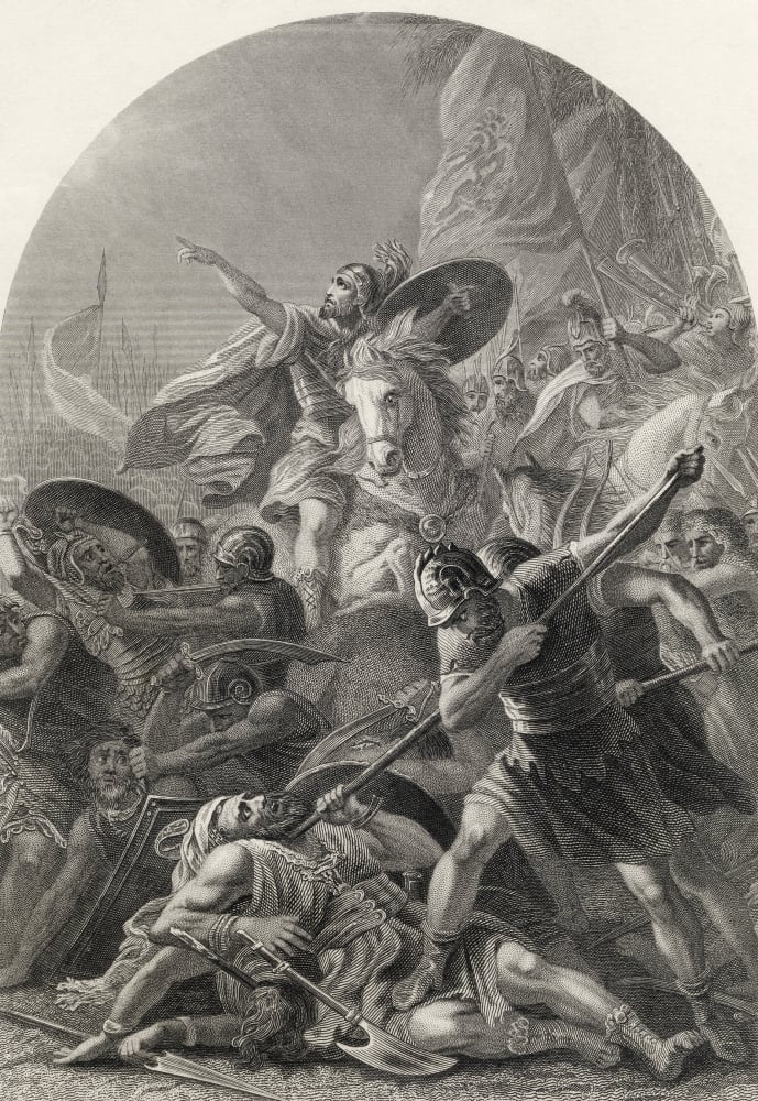 Joshua Commanding The Sun To Stand Still Upon Gideon Engraved by S Allen After M A Colin From The National Illustrated Poster Print, Large - 24 x 34