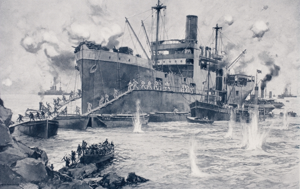 DPI1856783 British Troops Landing From The 2000 Ton Collier River Clyde At Seddul Bahr Gallipoli Turkey April 25th 1915 Poster Print, 18 x 11