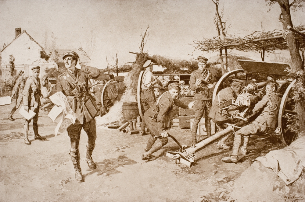 DPI1856615LARGE British Artillery Units Manning Guns At The Front Poster Print, Large - 36 x 22