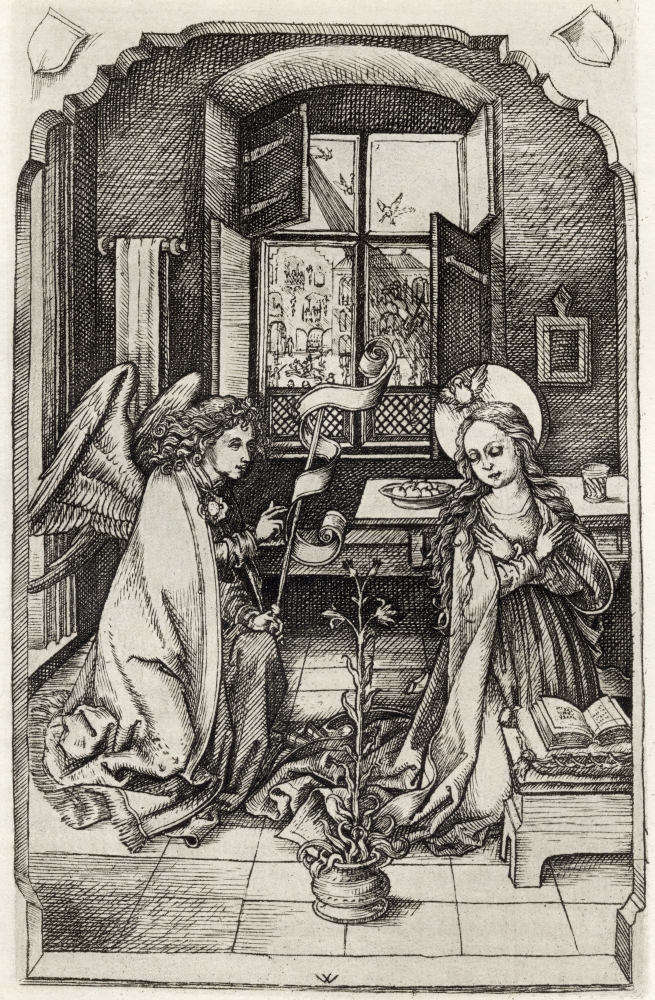 Picture of   Facsimile of The Annunciation To The Madonna by Wenceslaus Dolmutz From A Catalogue of A Collection of Engravings Etchings & Woodcuts by Richard Fisher Published 1879 Poster Print&#44; 11 x 18