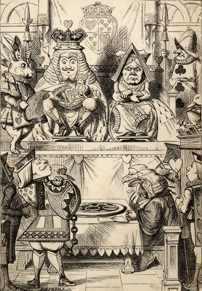The Trial of The Knave of Hearts with The King & Queen of Hearts Above Illustration by John Tenniel From The Book Alic Poster Print - 12 x 17