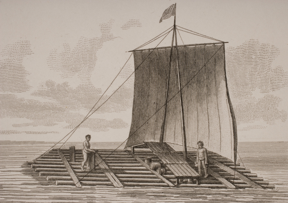 DPI1857033 A Bolsa Wood Raft From South America From A Print Dated 1820 Engraved by Milton After W. Anderson Print, 17 x 12