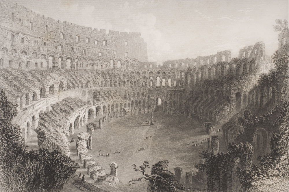 DPI1857038LARGE Interior of The Colosseum Rome Italy. Engraved by E. Roberts Poster Print, Large - 36 x 24