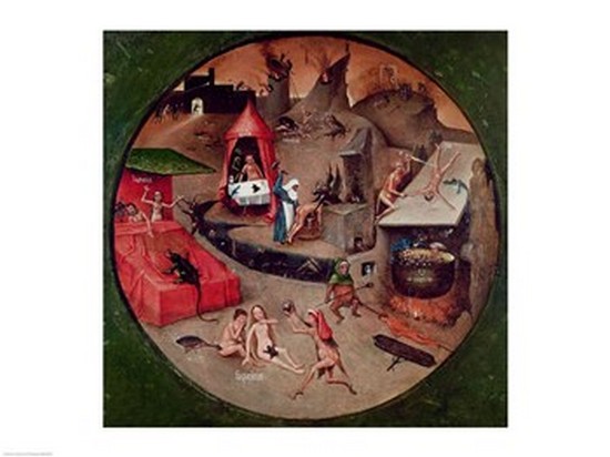 Picture of Posterazzi BALXIR180433 Tabletop of The Seven Deadly Sins & The Four Last Things Detail of Hell C.1480 Print by Hieronymus Bosch - 24 x 18 in.