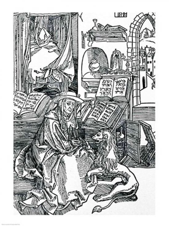 BALXAM77558 St. Jerome in His Study Pulling A Thorn From A Lions Paw Poster Print by Albrecht Durer - 18 x 24 in.