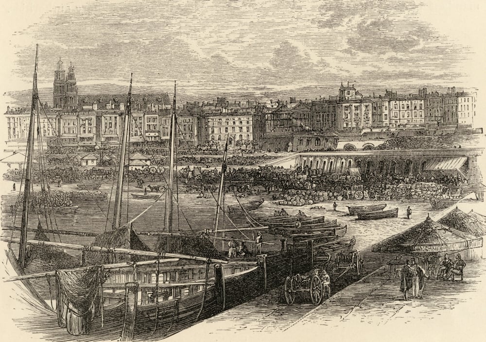 The Port of Barcelona Spain From The Book Spanish Pictures by The Rev Samuel Manning Published 1870 Print - 34 x 24