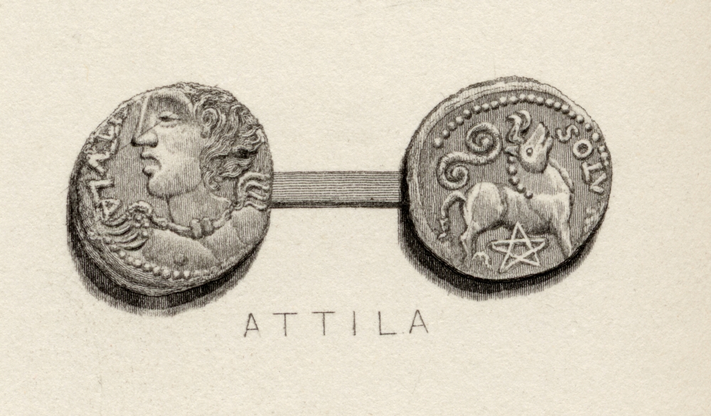 Coin From The Era of Attila King of The Huns.A.D.434-453 Byname Flagellum Dei Poster Print, Large - 36 x 20