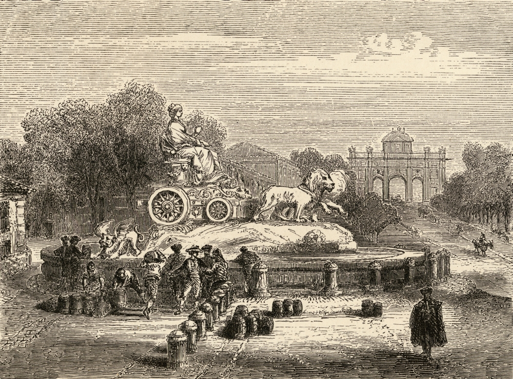 Fountain of Cibeles Madrid Spain From The Book Spanish Pictures by The Rev Samuel Manning Published 1870 Print, Large - 34 x 24